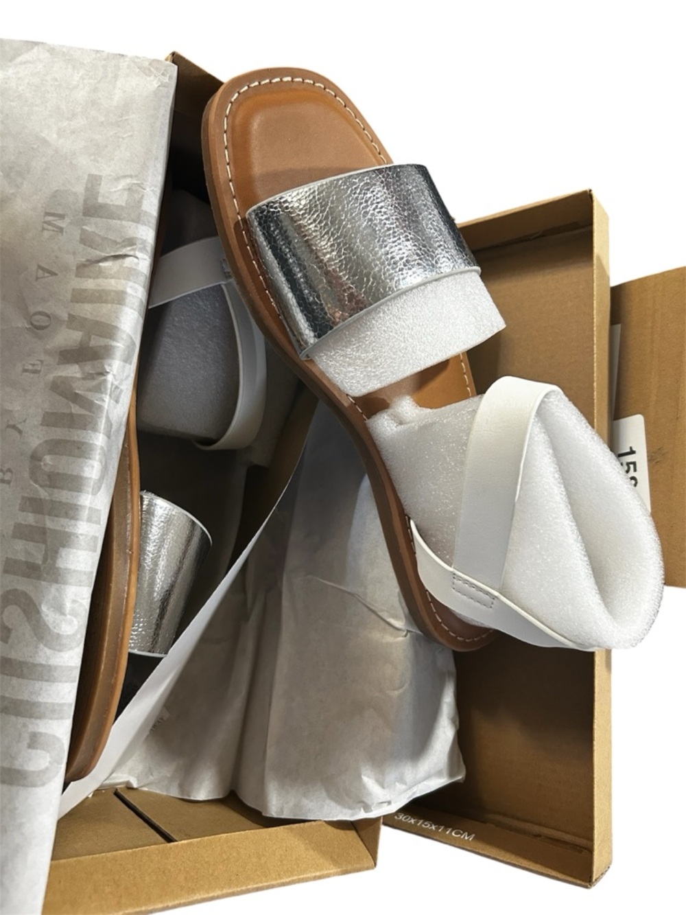 Cushionaire Memory Foam Silver and White Strappy Flat Sandals - Picture 3 of 4